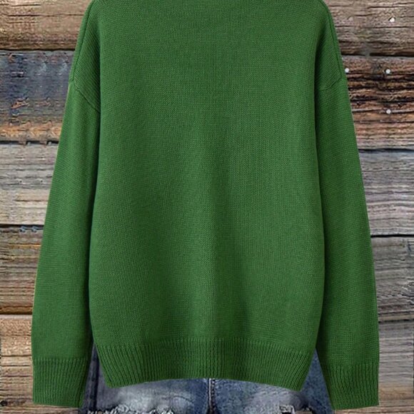 Green Casual Women's Christmas Tree Jacquard Sweater - Picture 2 of 8